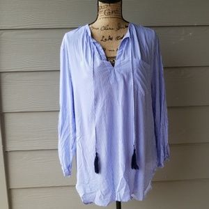 Blue and white striped blouse